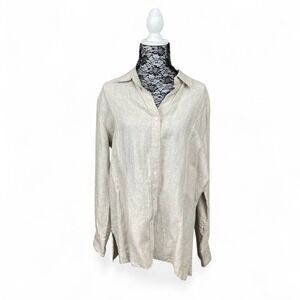 Minimalist Lagom Linen Button Front Long Sleeve‎ Shirt XL Coastal Neutral Resort